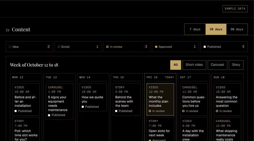 Sample screen: Content